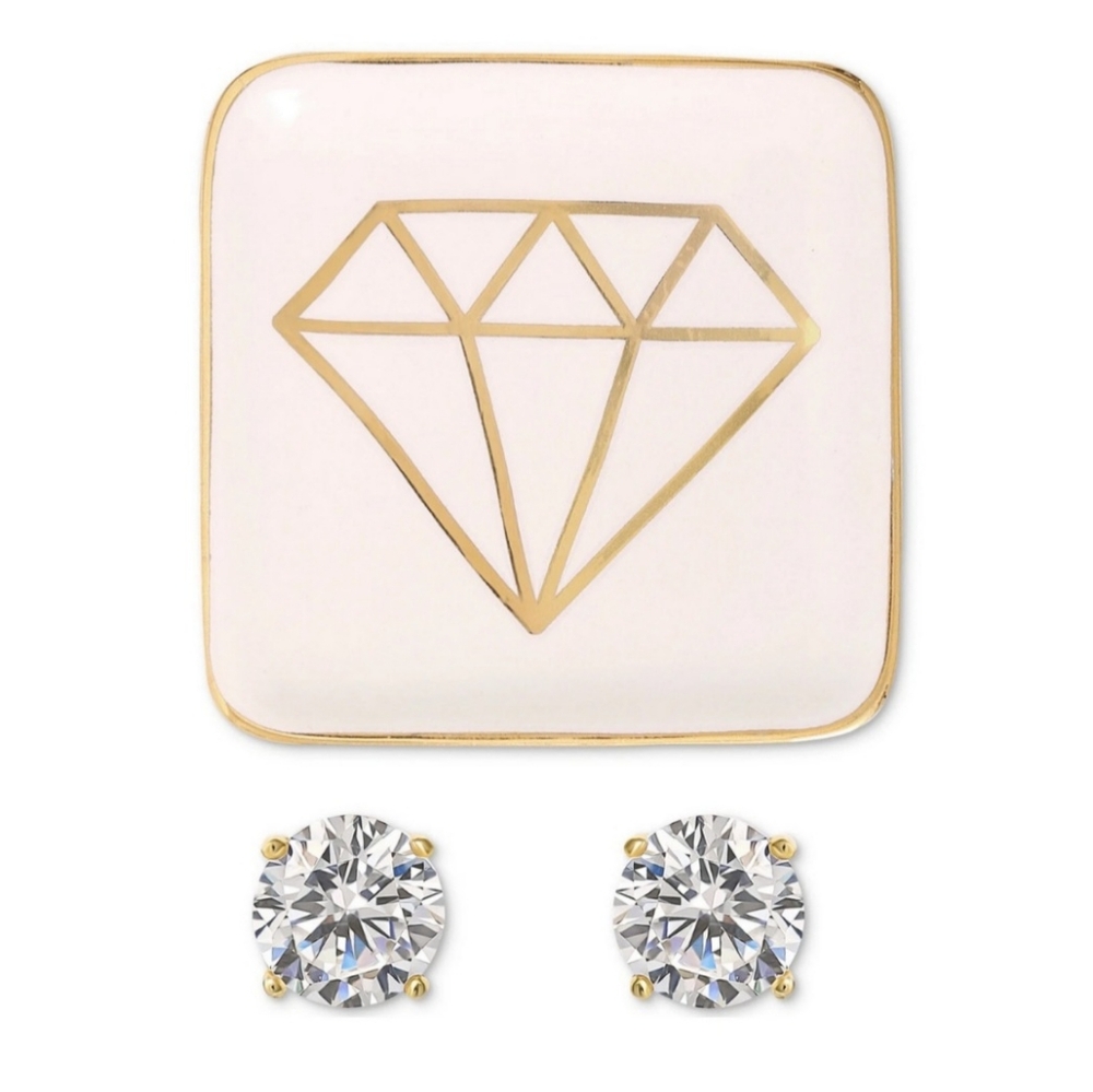 Macy's Sterling Silver Cubic Zirconia Earrings with Tray NWT